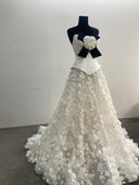 2 Pieces Set Wedding Dress Strapless 3D Floral Tulle Skirt A-line Bow Flower