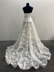 2 Pieces Set Wedding Dress Strapless 3D Floral Tulle Skirt A-line Bow Flower