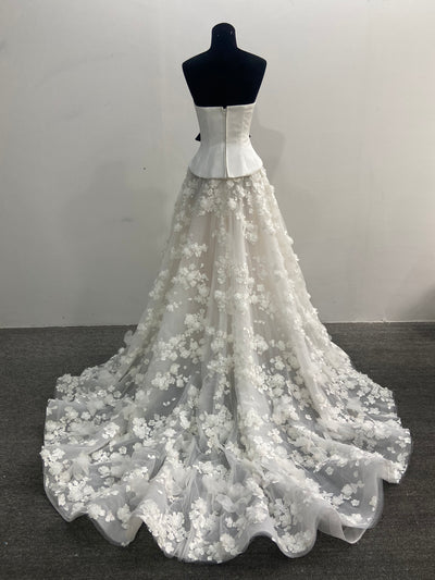 2 Pieces Set Wedding Dress Strapless 3D Floral Tulle Skirt A-line Bow Flower