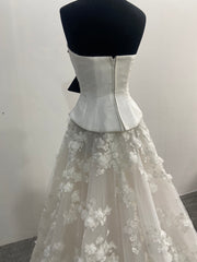 2 Pieces Set Wedding Dress Strapless 3D Floral Tulle Skirt A-line Bow Flower