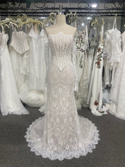 Mermaid Lace Wedding Dress Strapless Beaded Sheer Corset Scalloped Two Pieces