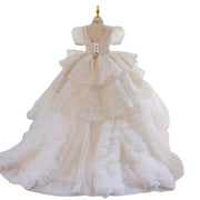 Vestido de niña de flores de encaje blanco con lentejuelas y tul para bodas de princesa, vestido de fiesta