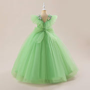 Vestido de baile 3D flores princesa verde tule babados formal festa flor vestido Gilr
