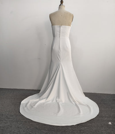 Strapless Satin Mermaid Wedding Dress Draped Waist Court Train