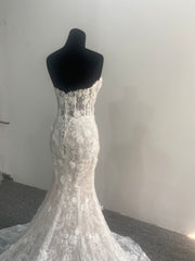 Strapless Mermaid Wedding Dress 3D Floral Lace Corset Court Train