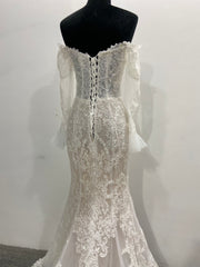 Lace Mermaid Wedding Dress Ivory Off Shoulder Trumpet Long Sleeve Corset Back