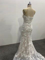 Strapless Mermaid Wedding Dress 3D Floral Lace Beaded Tulle Court