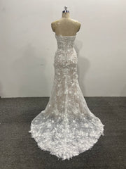 Strapless Mermaid Wedding Dress 3D Floral Lace Beaded Tulle Court