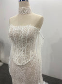Mermaid Wedding Dress Sparkling Sequined Lace Off Shoulder Scalloped Trim