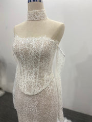 Mermaid Wedding Dress Sparkling Sequined Lace Off Shoulder Scalloped Trim