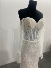 Mermaid Lace Bridal Gown Off Shoulder Sweetheart Sheer Corset Pearl Long Sleeve
