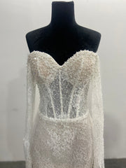 Mermaid Lace Bridal Gown Off Shoulder Sweetheart Sheer Corset Pearl Long Sleeve