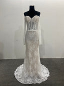 Mermaid Lace Bridal Gown Off Shoulder Sweetheart Sheer Corset Pearl Long Sleeve