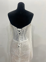Mermaid Lace Bridal Gown Off Shoulder Sweetheart Sheer Corset Pearl Long Sleeve