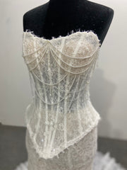 Lace Two Piece Mermaid Wedding Dress Ivory Strapless Beaded Corset Back