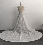 A-Line Lace Wedding Dress Off Shoulder Pearl Chains Long Chapel Train
