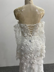 Off Shoulder Mermaid Wedding Dress 3D Floral Applique Beaded Slit