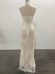 Beaded Lace Two Pieces Set Wedding Dress Fringe Sheer Corset Spaghetti Strap