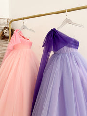 Ballkleid, einschultriges, drapiertes rosafarbenes Tüll-Hochzeits-Blumenmädchenkleid