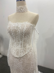 Beaded Lace Wedding Dress Long Sleeveless Off Shoulder Sheath/Column in Stock