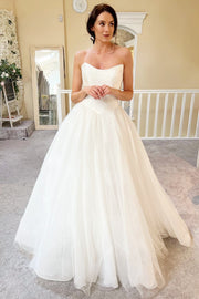White Tulle Strapless A-Line Long Dress