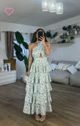 Floral Tiered Maxi Dress with Halter Neckline