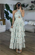 Floral Tiered Maxi Dress with Halter Neckline