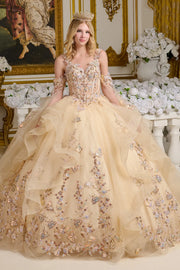 Ball Gown Long Ruffle Sequin Dress