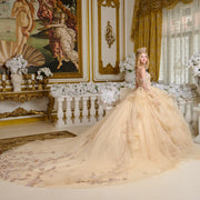 Ball Gown Long Ruffle Sequin Dress