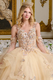 Ball Gown Long Ruffle Sequin Dress