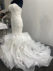 Ruffled Mermaid Wedding Dress Strapless 3D Floral Lace Organza Skirt Corset Back