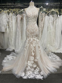 Floral Lace Wedding Dress Halter Sleeveless Mermaid Backless Court