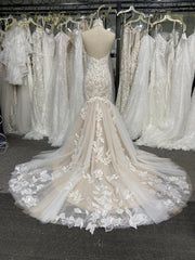 Floral Lace Wedding Dress Halter Sleeveless Mermaid Backless Court
