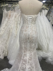 Beaded Lace Wedding Dress Mermaid Strapless Sweetheart Corset Chapel Train