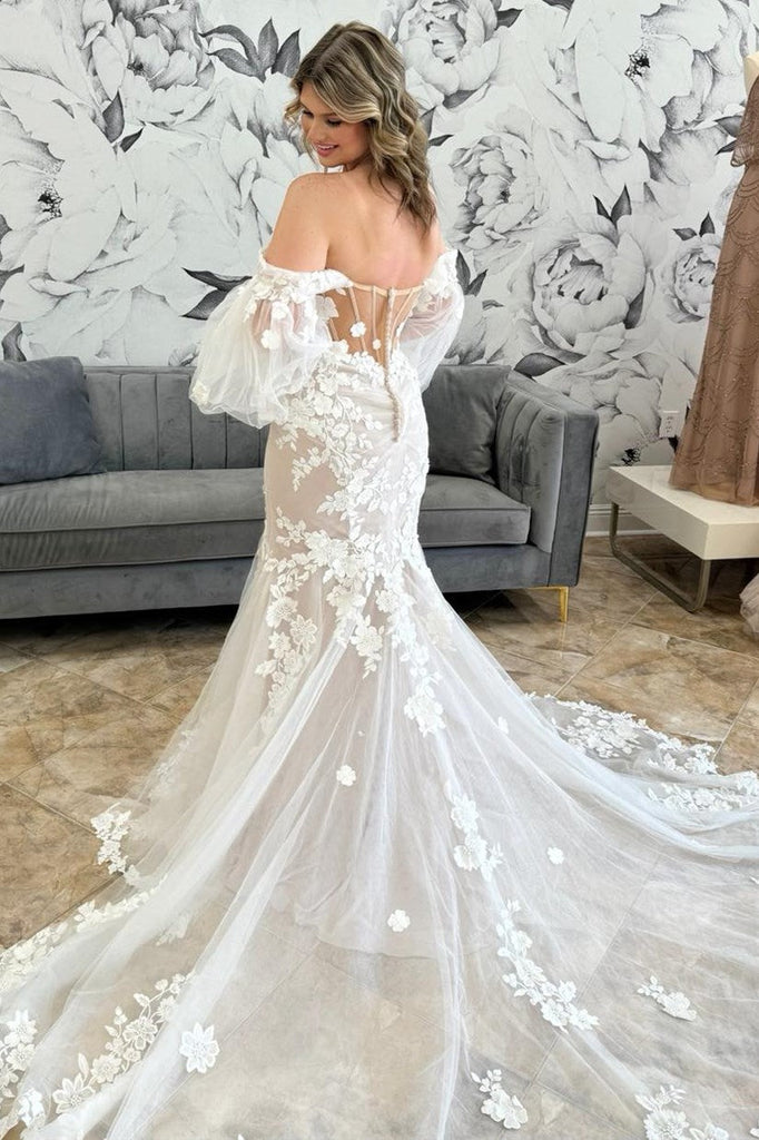 lace off the shoulder trumpet wedding dress Trumpet Bridal Gowns