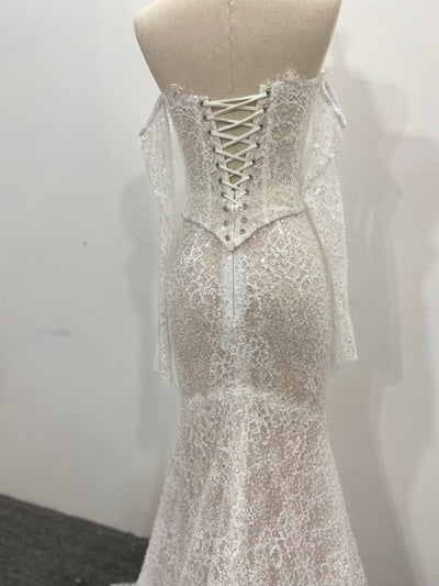 Mermaid Wedding Dress Sparkling Sequined Lace Off Shoulder Scalloped Trim