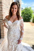 White Lace Off Shoulder Long Sleeve Mermaid Wedding Dress