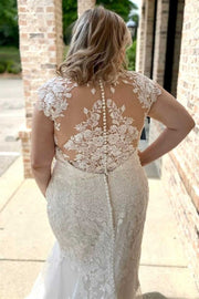 White Lace Sweetheart Sheer Back Mermaid Long Wedding Dress