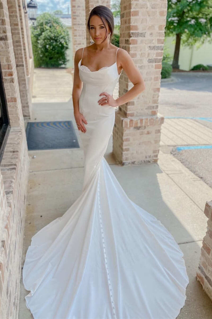 cowl neck mermaid wedding dress Charming Mermaid Cowl Neck Cross Back Satin Wedding Dress US6