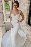 White Cowl Neck Spaghetti Straps Mermaid Long Bridal Gown