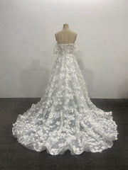 3D Lace Wedding Dress Off Shoulder Sweetheart Floral Tulle Court Train