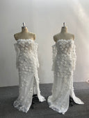 Off Shoulder Mermaid Wedding Dress 3D Floral Applique Beaded Slit
