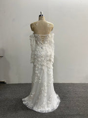 Off Shoulder Mermaid Wedding Dress 3D Floral Applique Beaded Slit