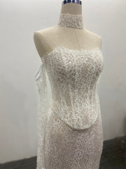 Mermaid Wedding Dress Sparkling Sequined Lace Off Shoulder Scalloped Trim