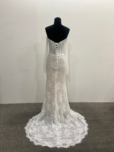 Mermaid Lace Bridal Gown Off Shoulder Sweetheart Sheer Corset Pearl Long Sleeve
