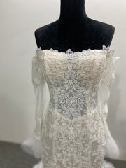 Lace Mermaid Wedding Dress Ivory Off Shoulder Trumpet Long Sleeve Corset Back