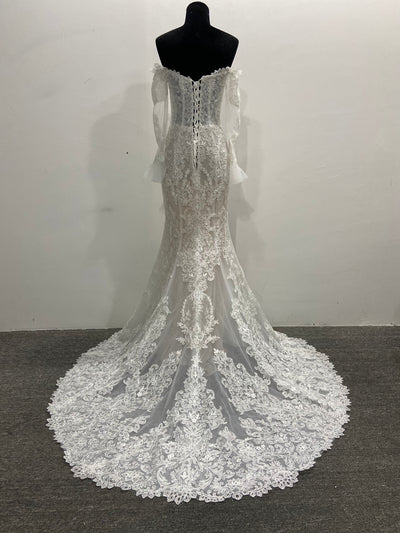 Lace Mermaid Wedding Dress Ivory Off Shoulder Trumpet Long Sleeve Corset Back