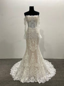 Lace Mermaid Wedding Dress Ivory Off Shoulder Trumpet Long Sleeve Corset Back