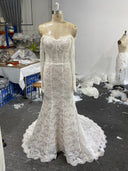 White Lace Mermaid Wedding Dress Off Shoulder Long Sleeve Corset Back