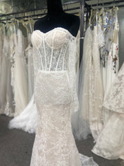 Mermaid Bridal Gown Off Shoulder Sweetheart Sheer Corset Ivory Lace Detachable Cape